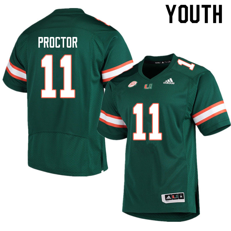 Adidas Miami Hurricanes Youth #11 Carson Proctor College Football Jerseys Sale-Green